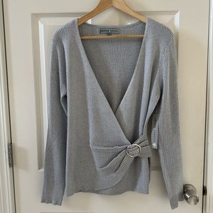 Almost Famous NWT Gray & Metallic silver Sweater NWT buckle wrap mob wife sexy